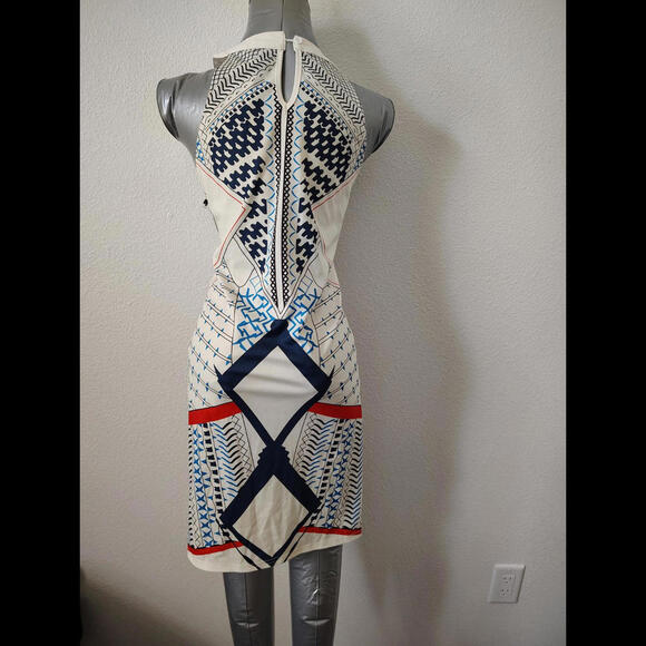 NWT Fashion mia Sleeveless  Geometric Print Dress Summer spring White blue red - Picture 2 of 9